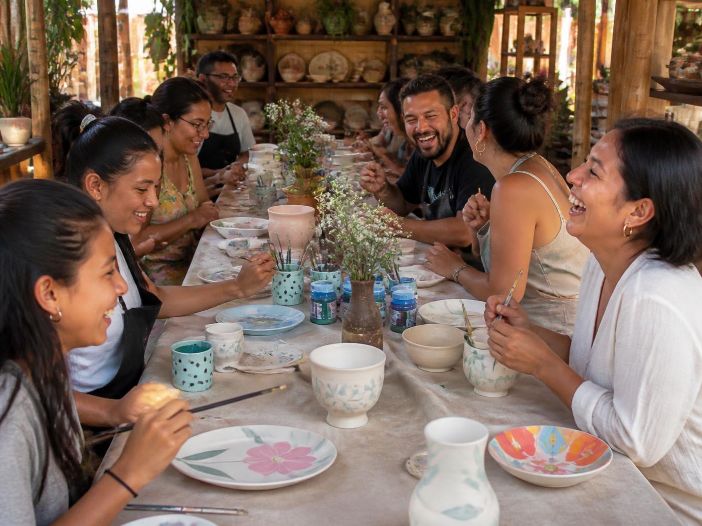 Grupo de amigos compartiendo un taller creativo